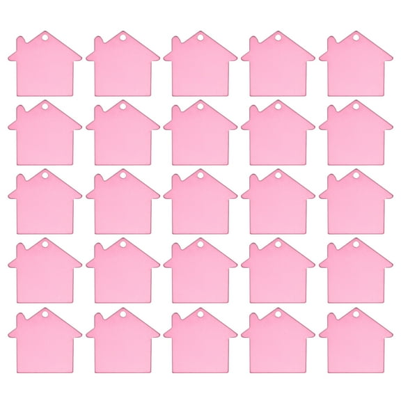 House Shape Blank Tags Metal Stamping Tag Blank Dog ID Tags, Pink Engraving Tags, 25 Pack
