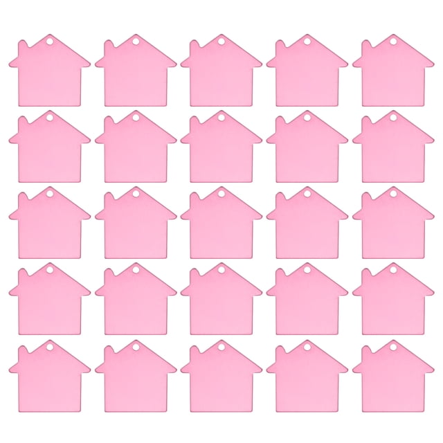 Etiquetas en blanco de forma de casa, etiquetas de estampado de metal, etiquetas de identificación para perros en blanco, etiquetas de grabado rosa, paquete de 25