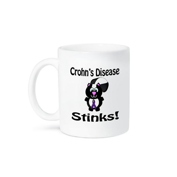 3dRose, Crohns Disease Purple Stinks Skunk Awareness Ribbon Cause Design, 15oz Mug