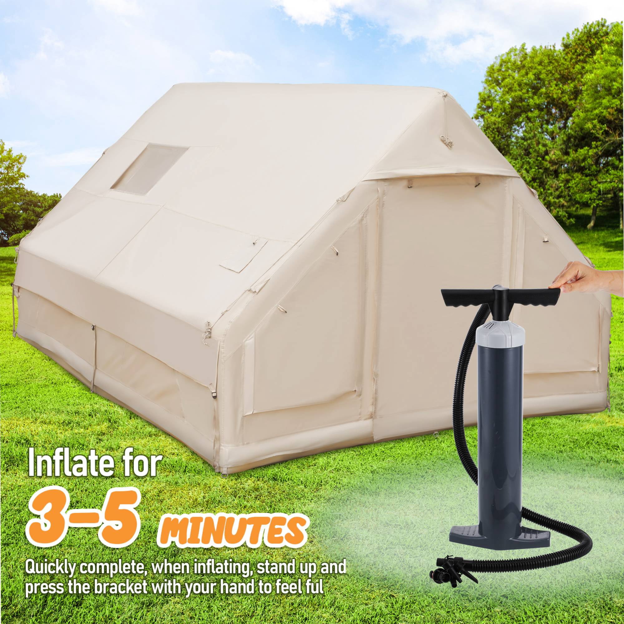 FRCOLOR Waterproof Inflatable Tent, Beige 420D Oxford Cloth for Outdoor Easy Setup and Enhanced Ventilation