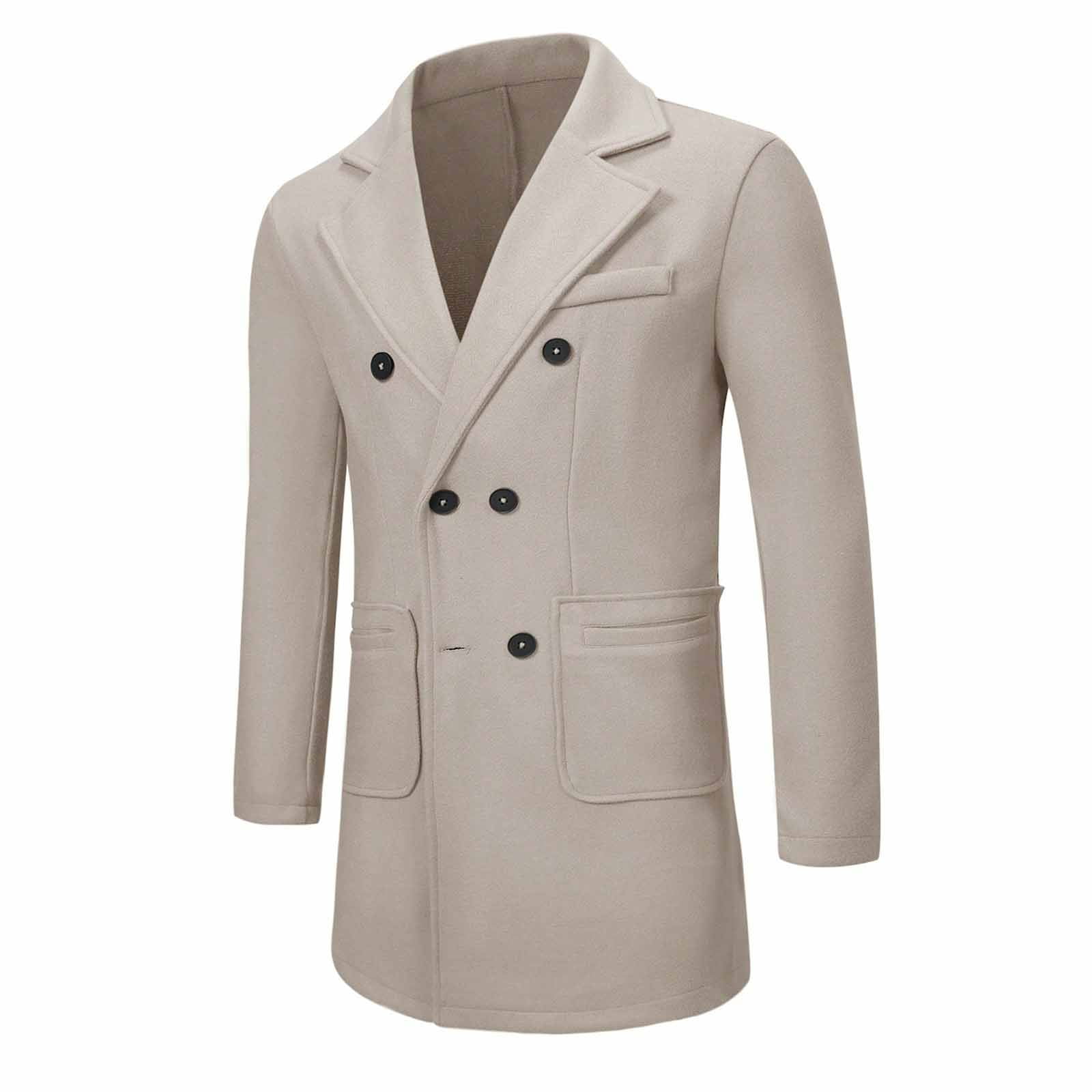 Lcziwo Mens Trench Coat Winter Notched Collar Double-Breasted Top