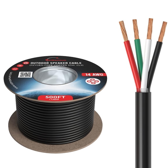 14/4 Outdoor Speaker Wire, Oxygen-Free Copper, Direct Burial, UV and Weather Resistant, CL3 CM Rated, Low Voltage Audio Cable for LED Lighting, Car Audio, Home, Cables Direct Online