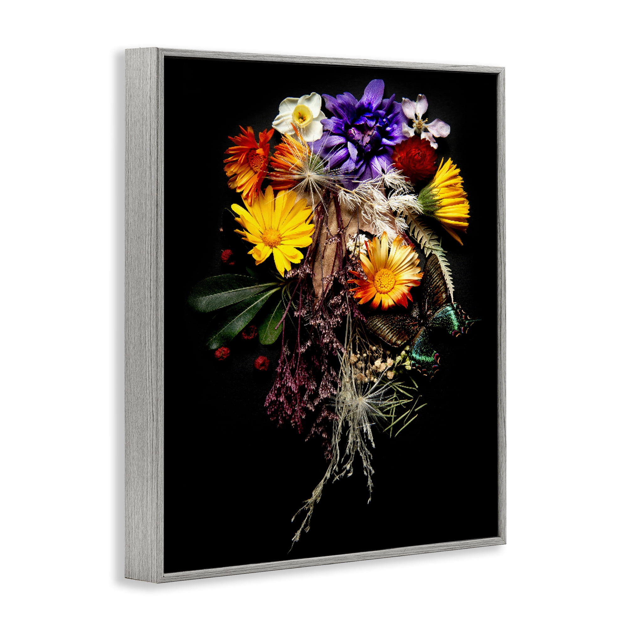 Stupell Industries Butterfly Adorned Arrangement Gray Framed Giclee Art, design by Carl Kravats