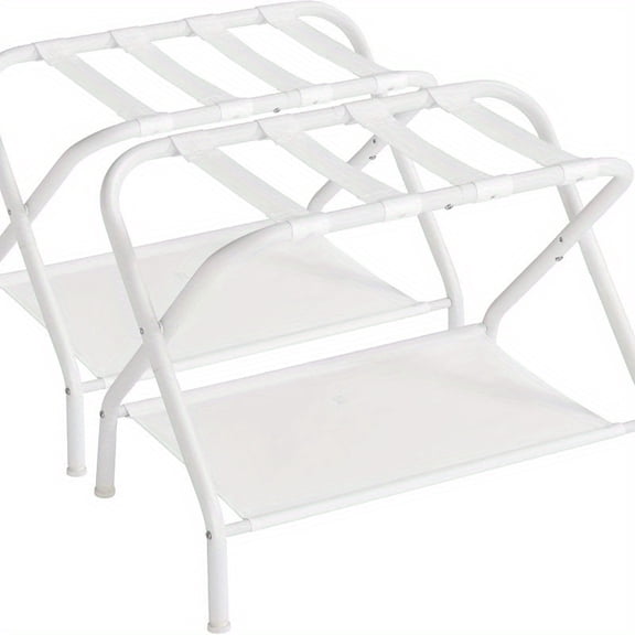 Heavy-Duty Foldable Luggage Rack with Fabric Shelf | 110lb Capacity Steel Frame | Space-Saving Suitcase Stand for Home, Hotel & Bedroom Organization | 27.2x15x20.5 Inch Compact Design, Luggage Racks