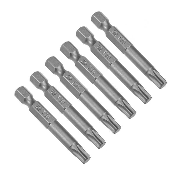 6pcs 50mm 1/4" Hex Shank T30 Torx Head Screwdriver Bits S2