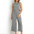thumbnail image 7 of Htigea Women Casual Loungewaer 2 Piece Outfits Short Sleeved Wide Leg High Waisted Pants with Pockets Tracksuit Sets Streetwear Gray,S, 7 of 7