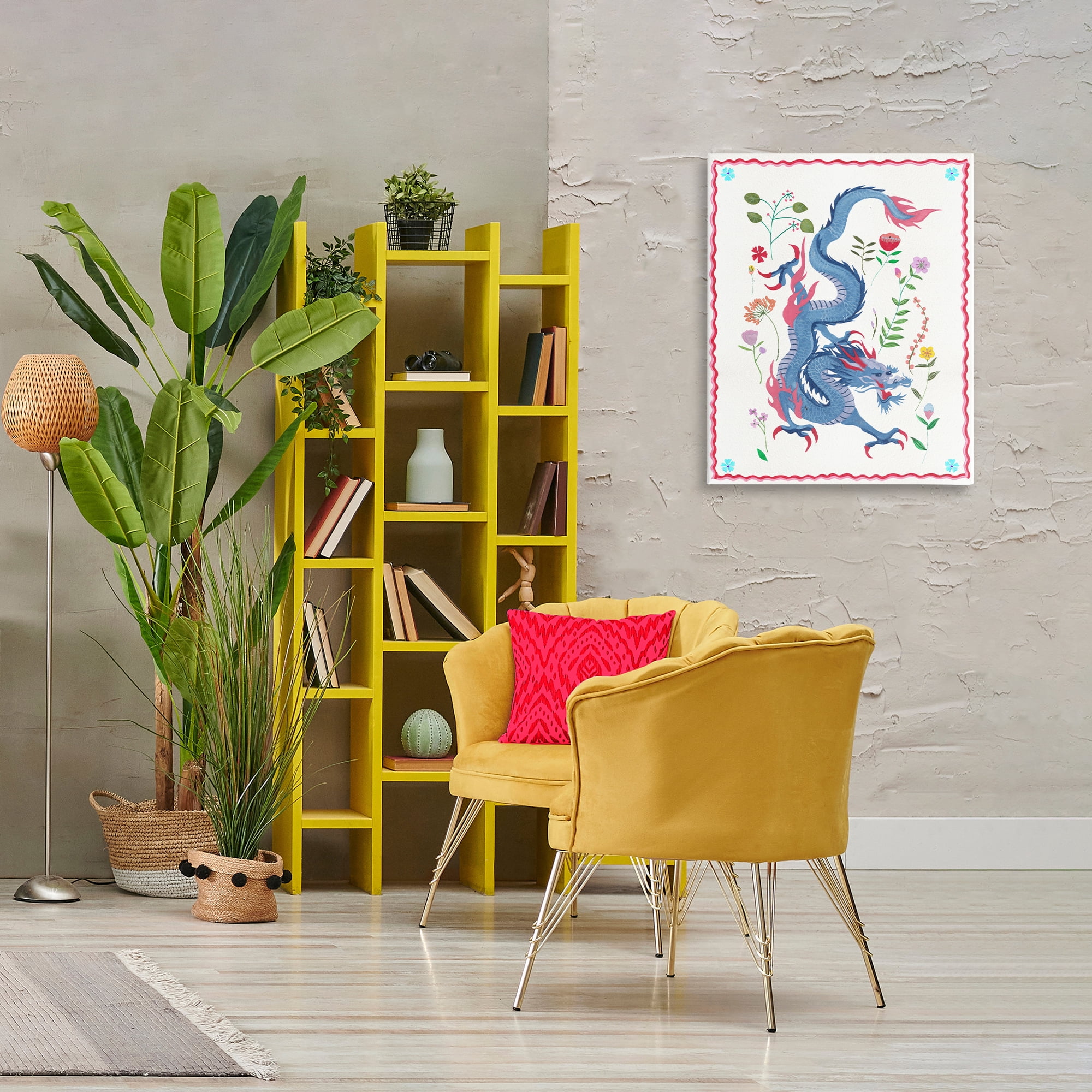 Stupell Industries Cultural Dragon & Plants Fantasy & Sci-Fi Painting Wrapped Canvas Art Print Wall Art, 24 x 30