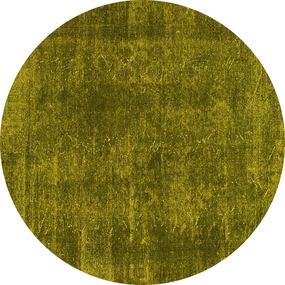 Ahgly Company Machine Washable Indoor Round Abstract Yellow Modern Area Rugs, 6' Round