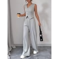 thumbnail image 4 of Womens Two Piece Outfits Summer Fashion Button V Neck Crop Vest Blazer and Wide Leg Pants Suit Matching Gray XL, 4 of 9