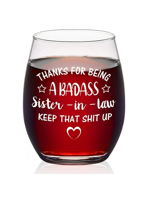 Maustic Funny Stemless Wine Glass for Sister-in-Law, Ideal Wine Glass for Birthday Gift, Christmas Gift, Mother's Day Gift