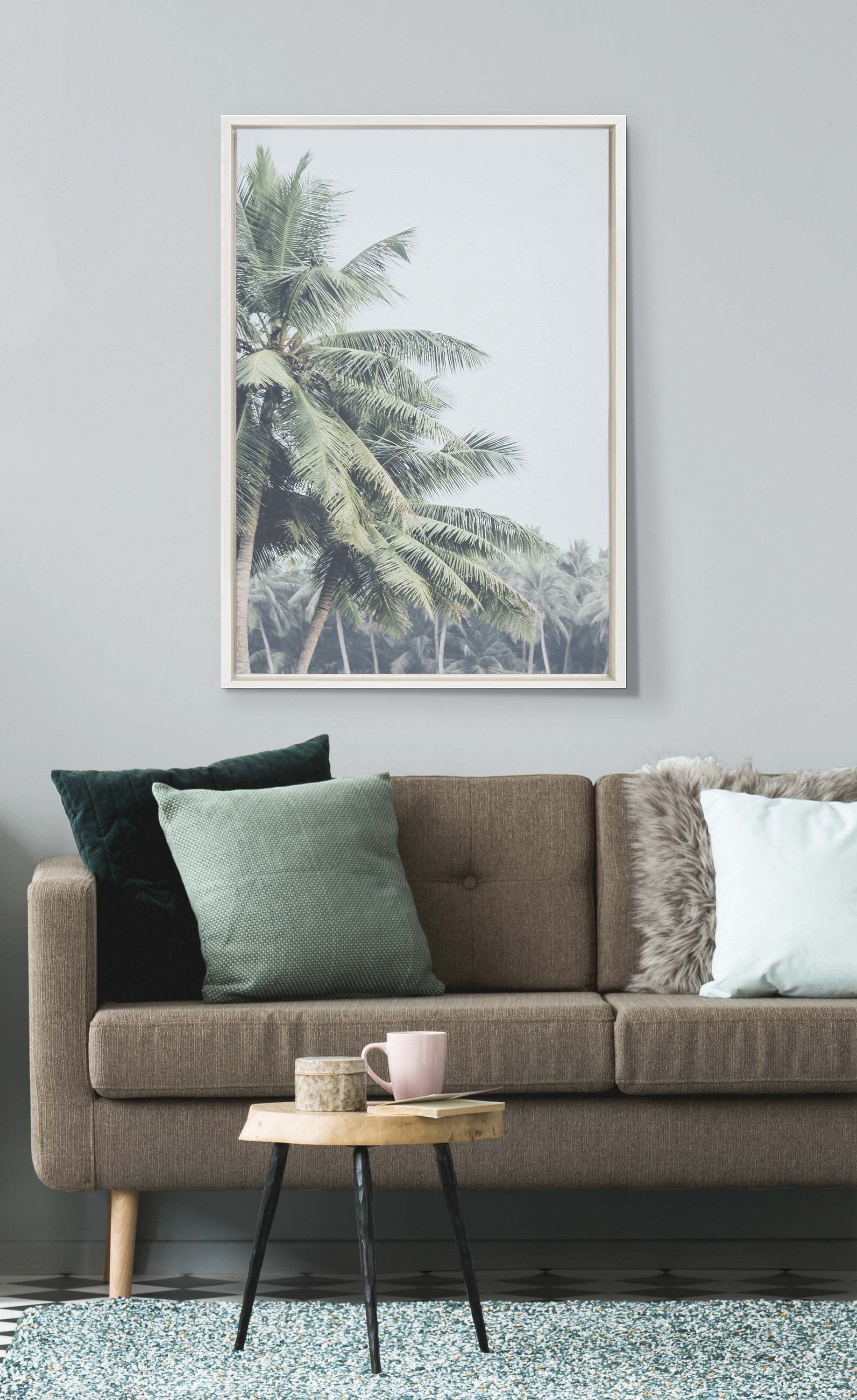 Kate and Laurel Sylvie Pale Green Coconut Palm Trees Framed Canvas Wall Art by the Creative Bunch Studio 23x33 White Warm Tropical Art for Wall