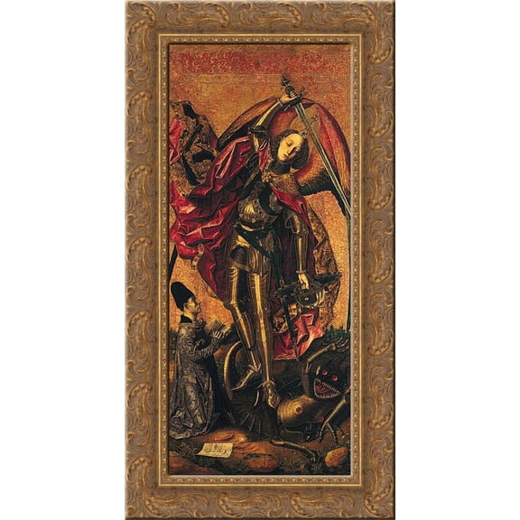 Saint Michael Triumphs over the Devil 24x12 Gold Ornate Wood Framed Canvas Art by Bartolome Bermejo