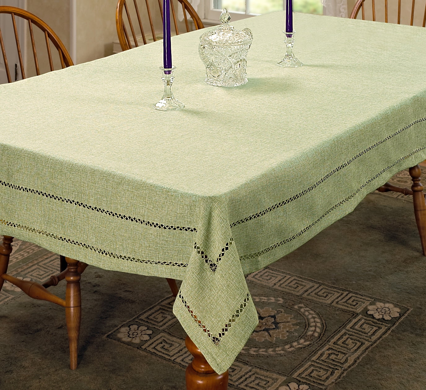 Hem Stitch Embroidered Vintage Design Tablecloth Mint 60" by 90" Oblong