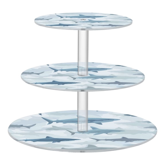 3-Tier Acrylic Cupcake Stand Sturdy Dessert Display Cupcake Tower Cupcake Holder for Party Wedding Outdoor Picnic Blue and Gray Sharks Pattern