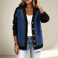 thumbnail image 5 of Daiosportswear Cardigan Sweaters for Women Long Sleeve V Neck Button Up Knit Loose Color Block Outwear Coats Black, 5 of 9
