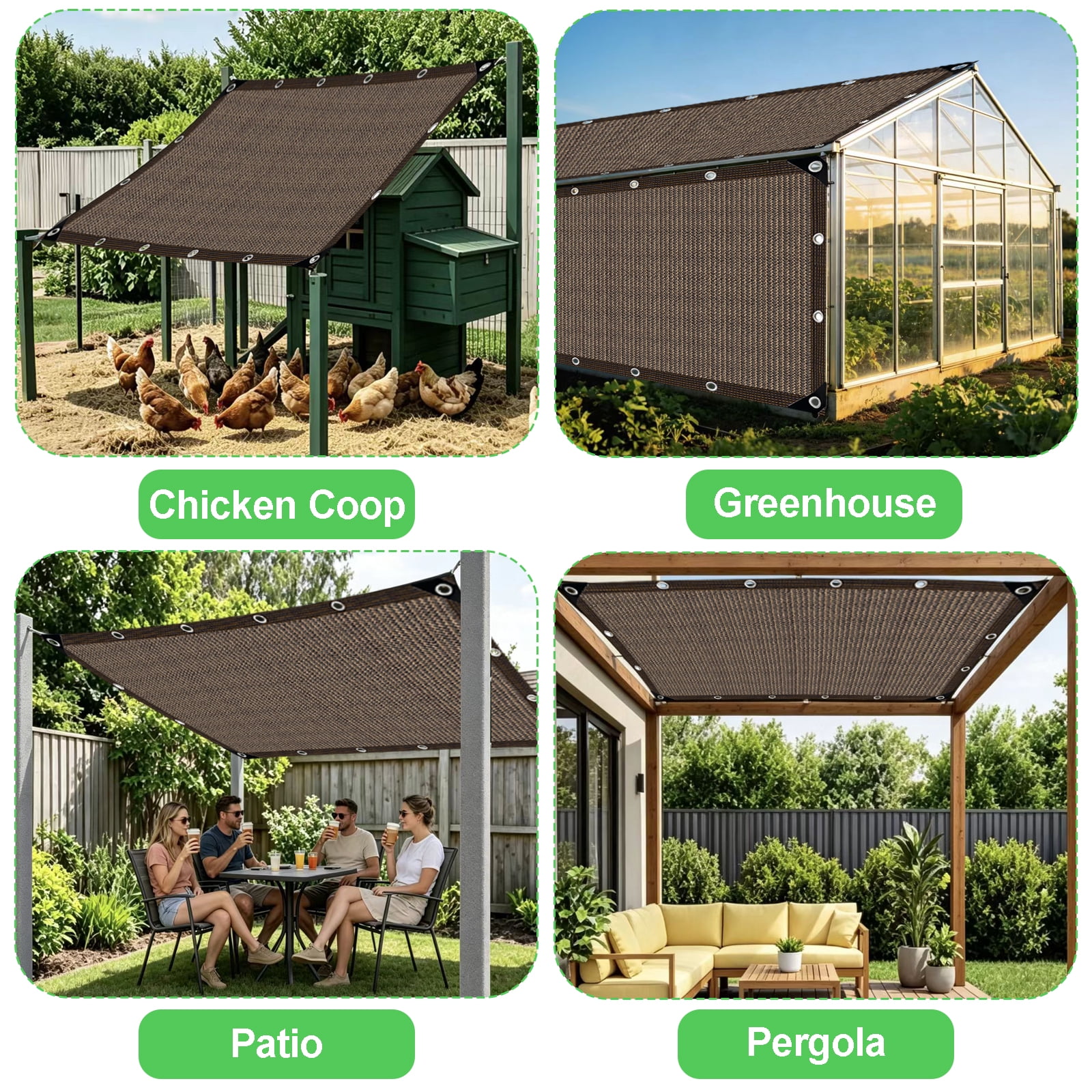 TERRALYX 90% Sun Shade Cloth,10' X 20' Pergola Shade Cover Canopy with Grommets,Mesh Tarp Shade Cloth for Patio, Outdoor, Garden, Backyard, Mocha
