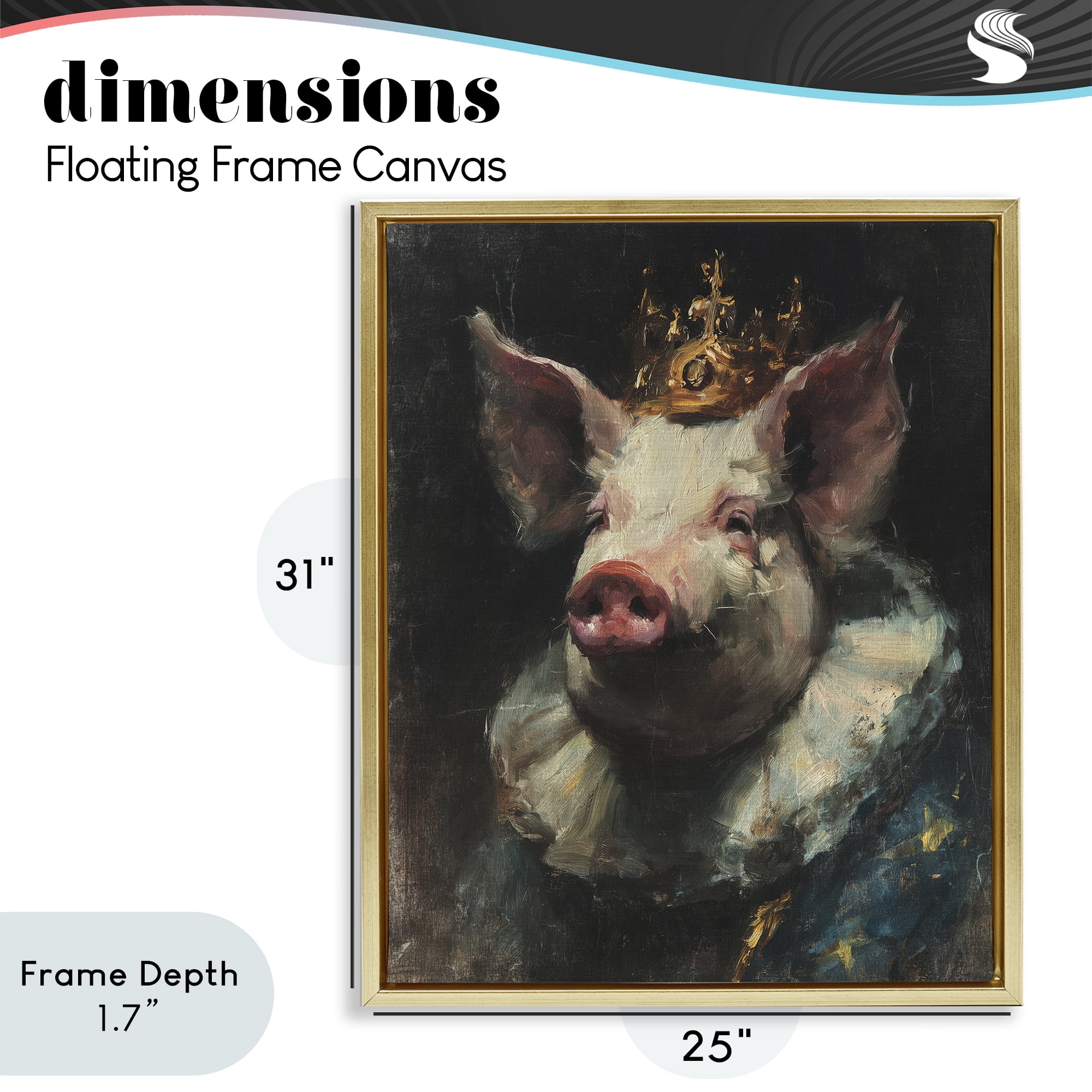 Stupell Industries Crowned Imperial Pig Gold Framed Floater Canvas Wall Art, design by Svetlana Aleynikova