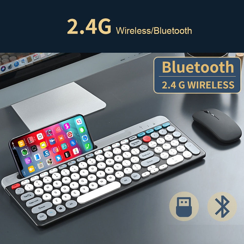 WEGEE 2.4G Wireless Bluetooth Keyboard, 3 Modes, Phone Slot, Type-c Charging Compatible with PC/Laptop/Mac/Pad/Phone/Tablet