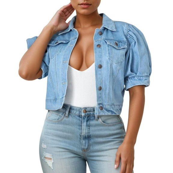 Jackets for Women Jackets for Women Trendy Women's Comfortable Fashion Short Sleeve Puffed Sleeve Jacket New Denim Jacket