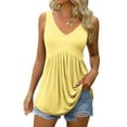 thumbnail image 4 of VEKDONE Womens Sleeveless Tank Tops Casual Hide Belly Pleated Flowy Tanks Summer Solid Color Loose Lightweight Vests Yellow Small, 4 of 9