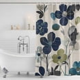 thumbnail image 2 of Navy Blue Green Floral Shower Curtain Set - Standard 72" x 72" Washable Bathtub Curtain with 12 Hooks, Vintage Botanical Leaves Waterproof Fabric Stall Shower Curtains for Bathroom/Bathtub Décor, 2 of 6