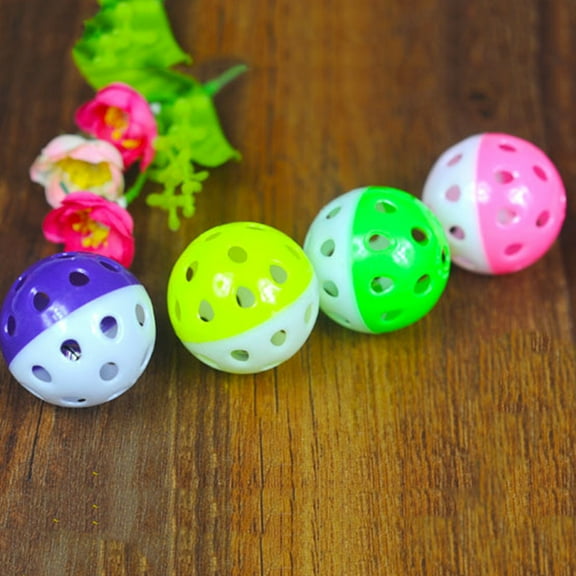 SPRING PARK Plastic Hollow Out Round Pet Cat Colorful Paly Ball Toys With Bell Pounce Chase Rattle Pet Chew Toys