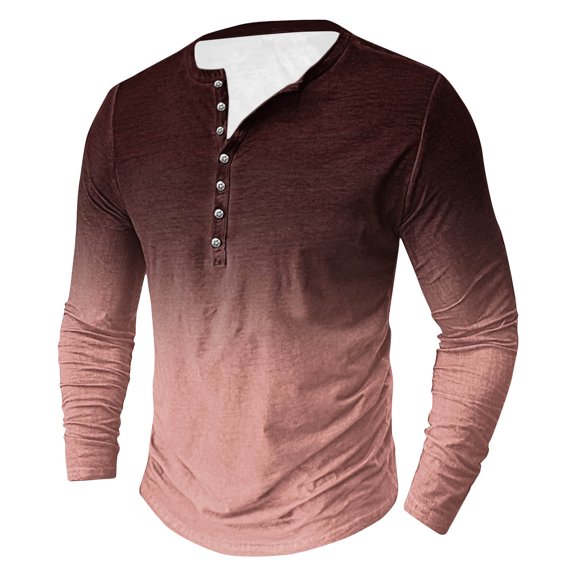 Goodtrade8 Fall Tops for Men Button Casual Gradient Long Sleeve Crew Neck Winter Shirts for Men