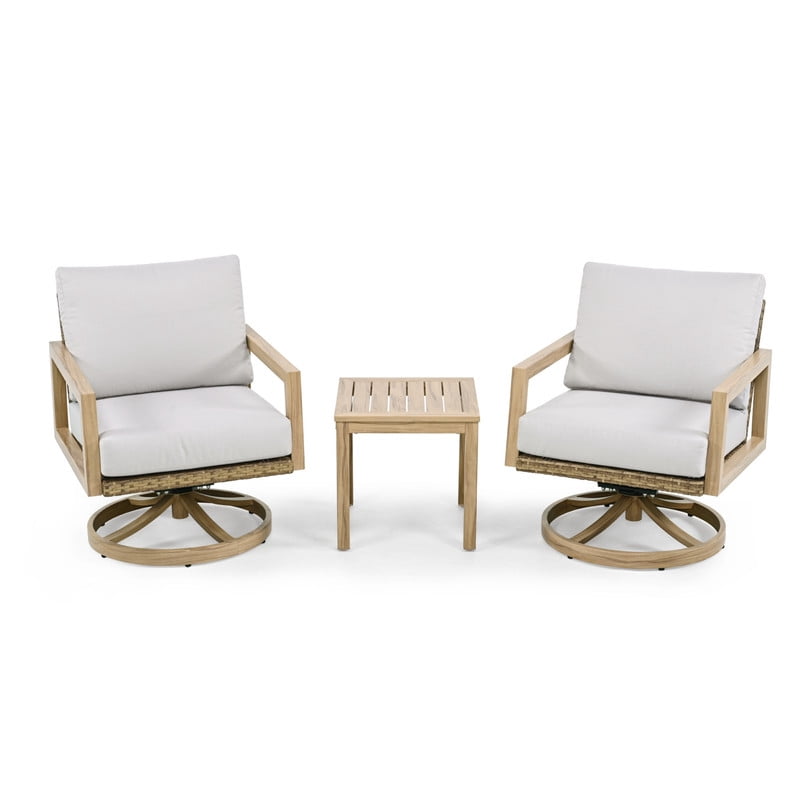 3-Piece 2 Patio Swivel Chairs & 1 Aluminum Side Table, Outdoor Chat Sets with Cushions
