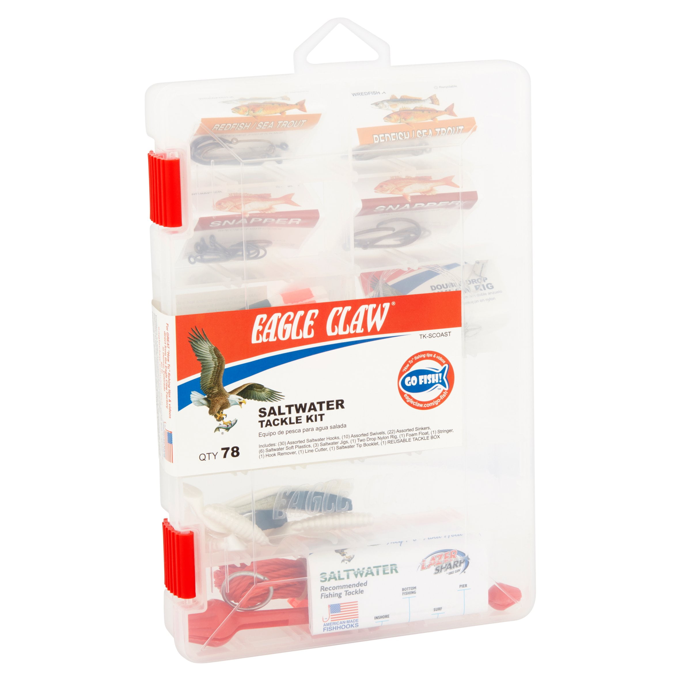 Eagle Claw South Coastal Saltwater Fishing Tackle Box Kit, Small
