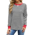 thumbnail image 3 of Fantaslook Striped Long Sleeve Shirts for Women Crewneck Tunic Tops Color Block Blouses Fall Pullover, 3 of 8