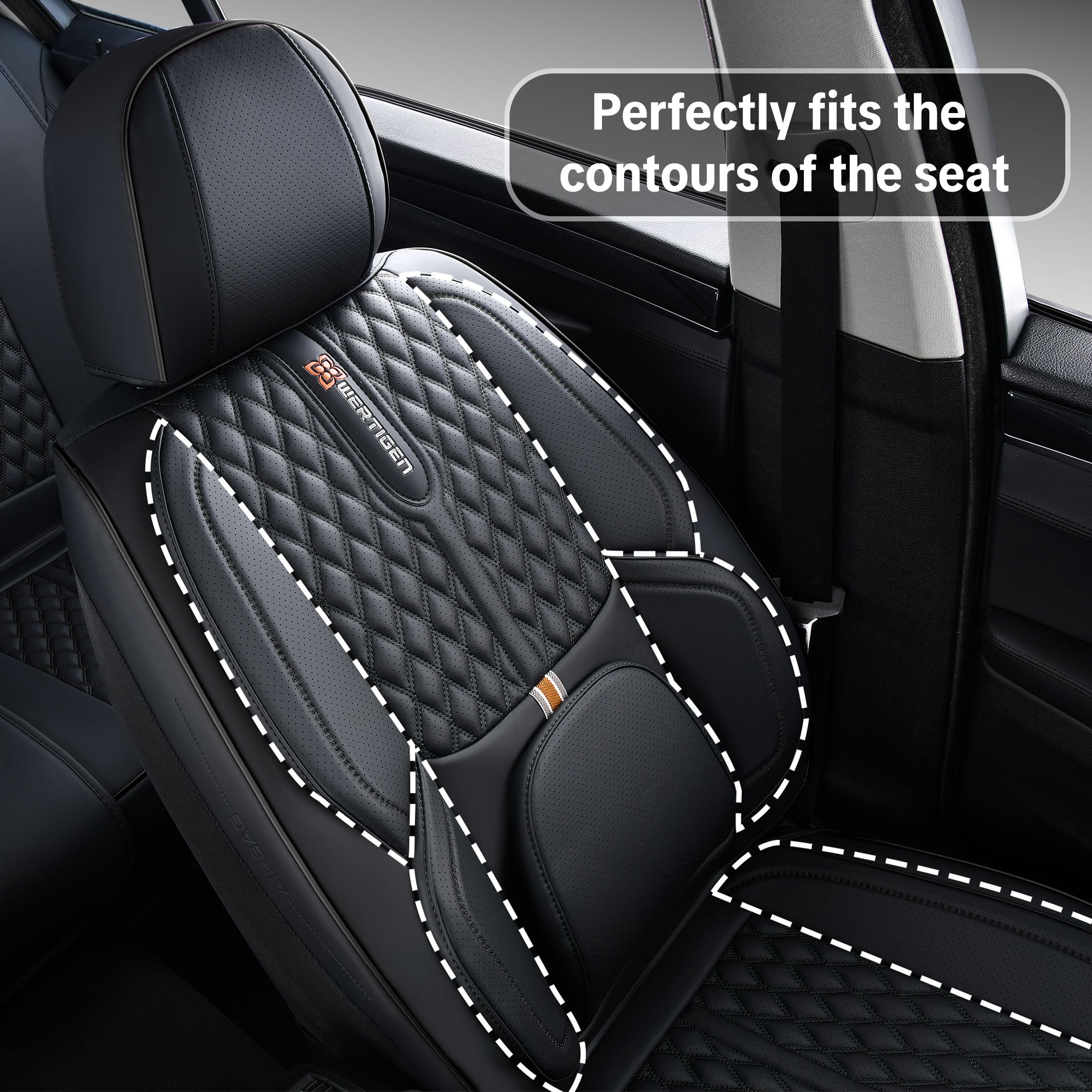 2004-2018 Car Seat Cover for Volkswagen Touareg, Black Car Seat Covers, PU Leather, 5 Seats Full Set, Waterproof, Anti-Slip, Suitable for All Seasons, Beautify the Interior of Old Cars