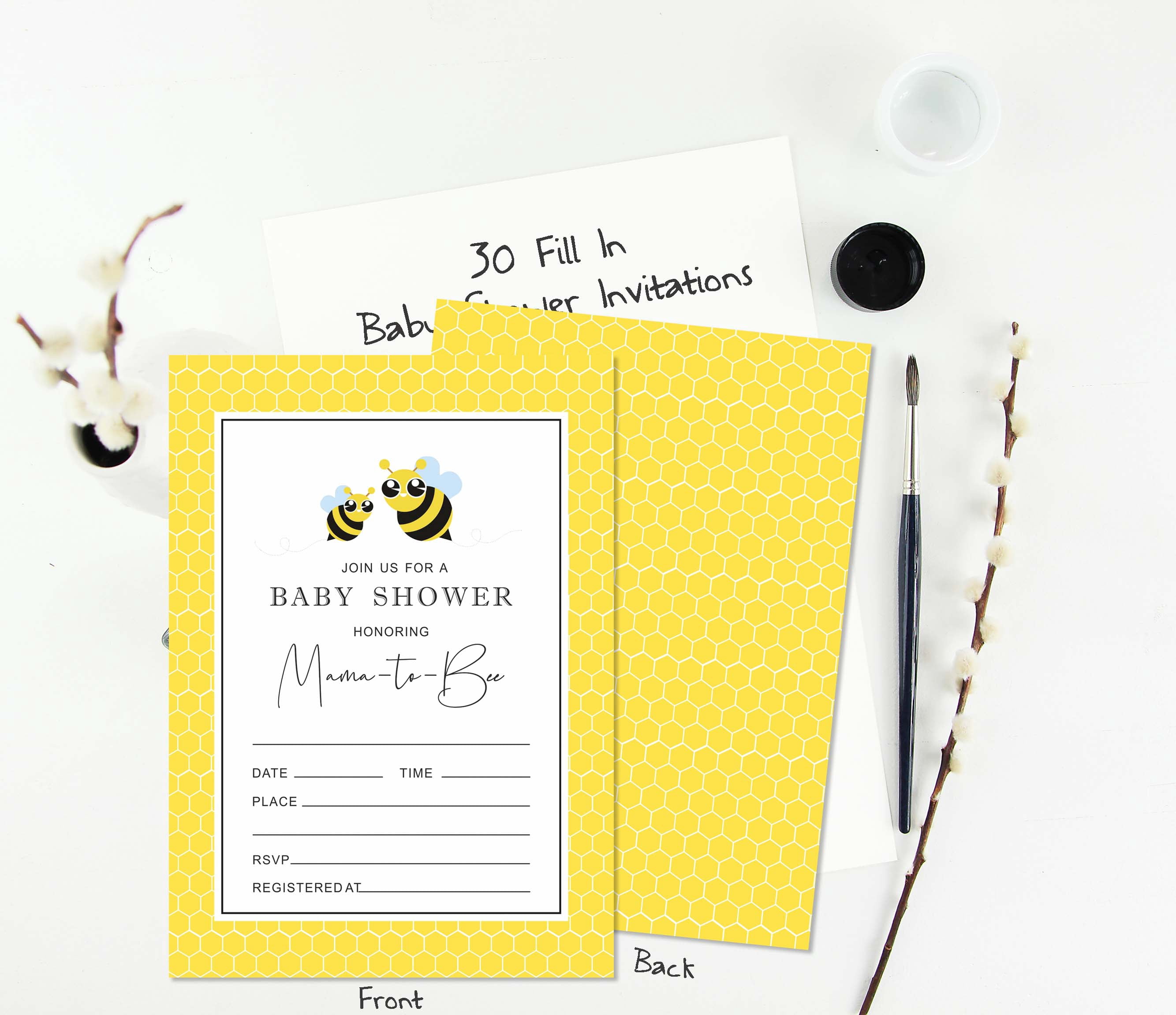 Inkdotpot 30Gender Neutral Baby Shower Invitation Cards Mommy Bee Fill In Blank Invites