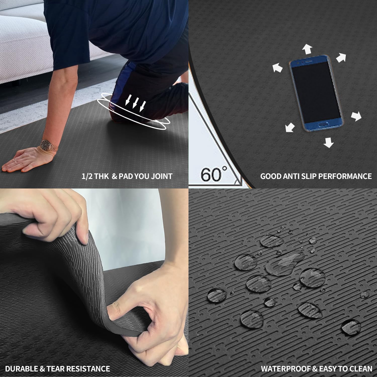 Large TPE Yoga Mat 6'x4'x1/2" Extra Thick Non-Slip Exercise Mat - for Yoga Pilates & Home Gym Workouts