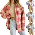 thumbnail image 6 of Winter Wool Coat Casual Plaid Flannel Shacket Jacket Oversized Button Down Long Sleeve Fall Shirt Jacket Coat Tops Jacket Women, 6 of 9