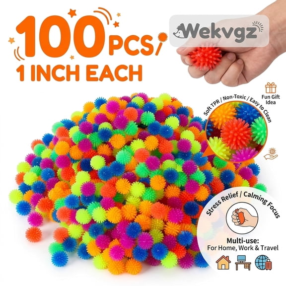 Wekvgz Spiky Hedge Balls  Multi-color Soft Sensory Balls, Stress Relief Calming Sensory Fidget Toys (100 Pcs)