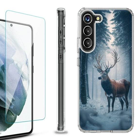 OneToughShield ® for Samsung Galaxy S23  S23 Plus 5G Shockproof Bumper Phone Case, with Tempered Glass Screen Protector - Deer Winter
