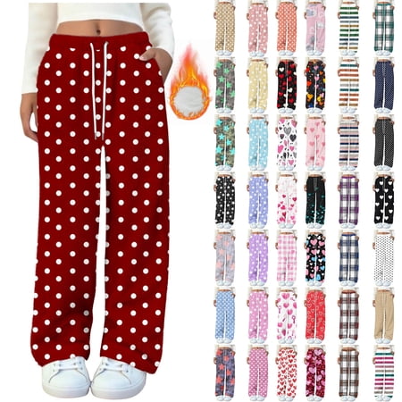 QATAINLAV White Womens Fleece Pajama Pants Comfy Soft Fuzzy Lounge Trousers Cute Graphic Printed Pajamas Bottoms Fall Winter Sleepwear