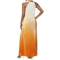 thumbnail image 4 of ZZwxWA Womens Summer Halter Neck Maxi Dress Sleeveless Pleated Flowy Long Dress Causal Travel Vacation Beach Sundress Gradient Color Cold Shoulder Ladies Sundress, 4 of 6