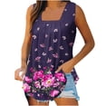 thumbnail image 2 of Wycnly Womens Tank Tops Trendy Pleated Swing Breathable Comfy Tunic Tank Tops Summer Fashion Flowers Print Square Neck Sleeveless Shirts Blouse Purple XL, 2 of 5