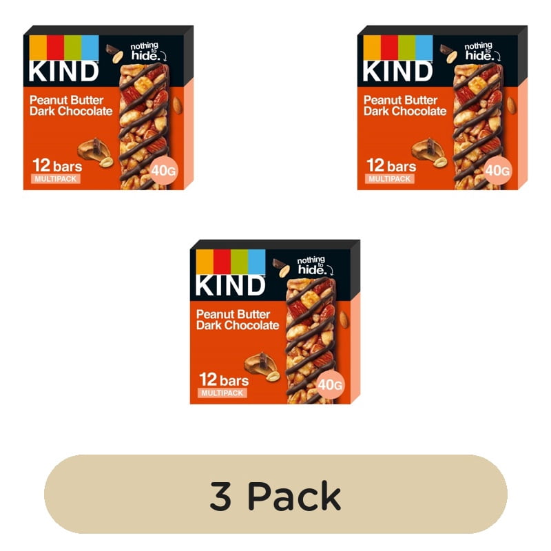 KIND Peanut Butter & Dark Chocolate Snack Bars Multipack 12 x 40g, British Import (Pack of 3)
