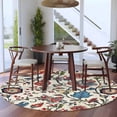 thumbnail image 4 of Boho Floral Large Area Rugs for Bedroom Living Room, Soft Non Slip Carpet Bedside Rug, Blue Red Flower Vintage Petals Branch Leaf Round Floor Cover Kitchen Accent Rug 5' for Dining Room/Office, 4 of 9