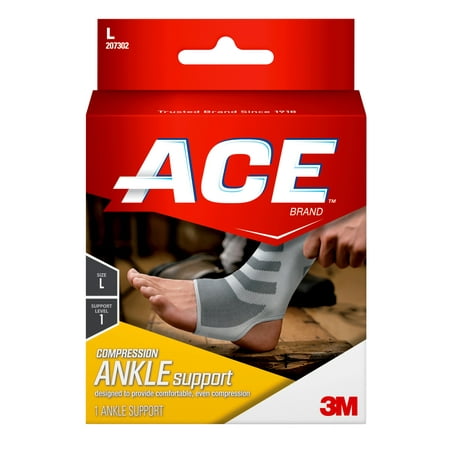ACE Knitted Ankle Compression Support, Large, White/Gray, 1/pack