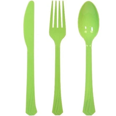 EcoQuality Disposable Plastic Lime Green Cutlery Combo Set - Great for Party, Soups, Kitchen, Office, Togo, Lunch, Cafeterias, Restaurants (24)