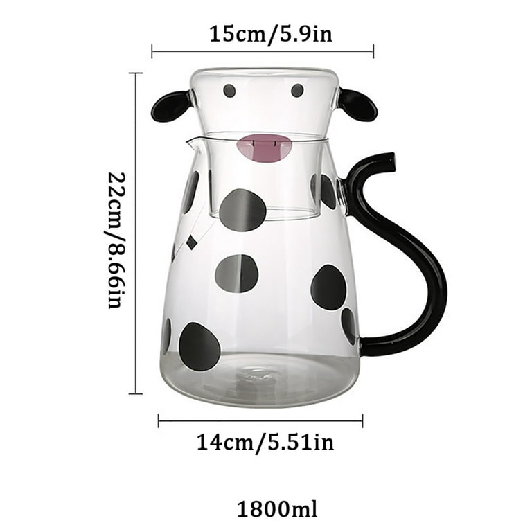  Zerodeko Water Glasses Glass Pitcher with Glass Mug Cute Cow  Shaped Cold Water Jug Tea Pitcher Kettle Jug Bedside Night Water Carafes  for Beverage Home Office 1800ml Water Glasses Glass Water