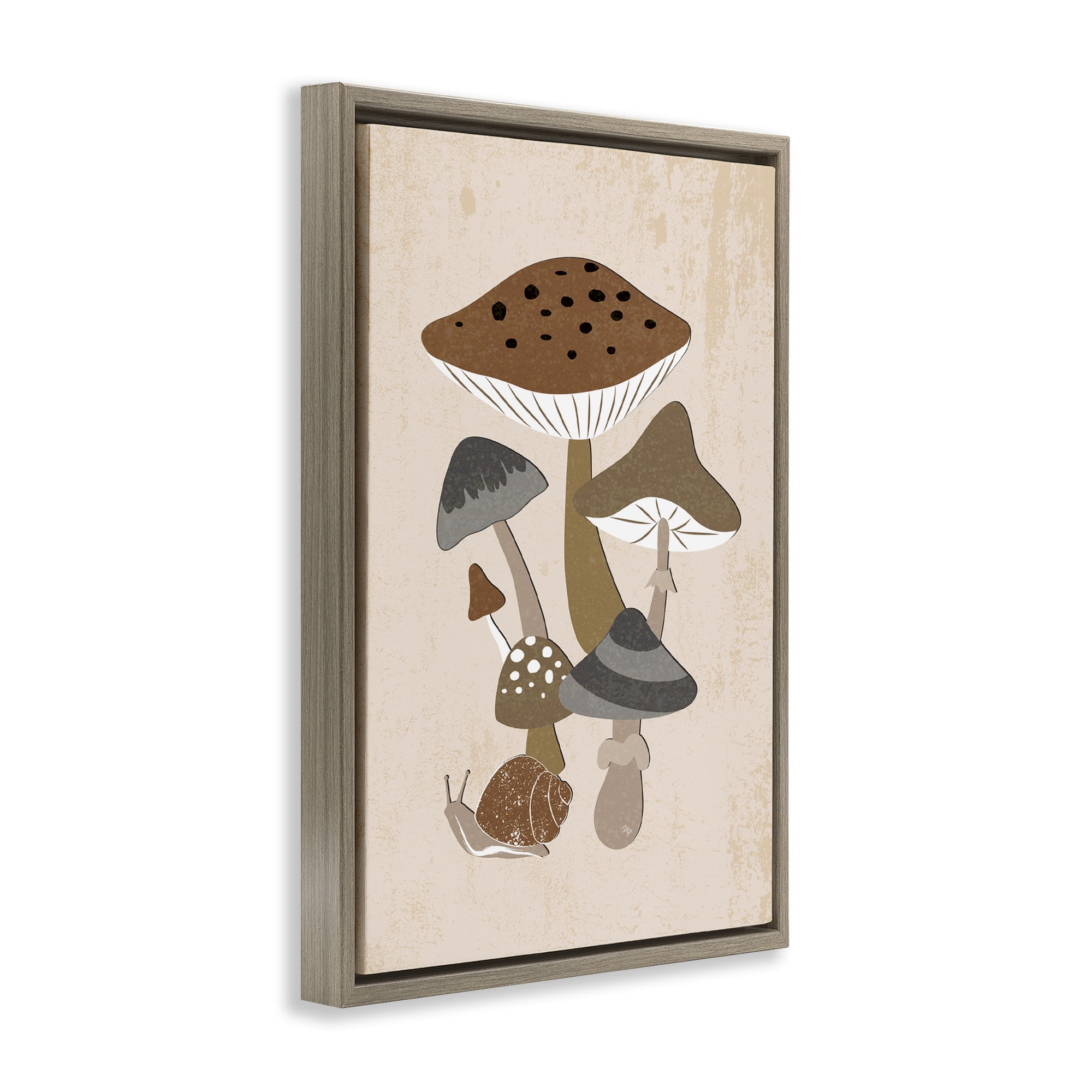 Stupell Industries Earthy Fungi Mushrooms & Snail Brown Framed Floater Canvas Wall Art, design by Martina Pavlova