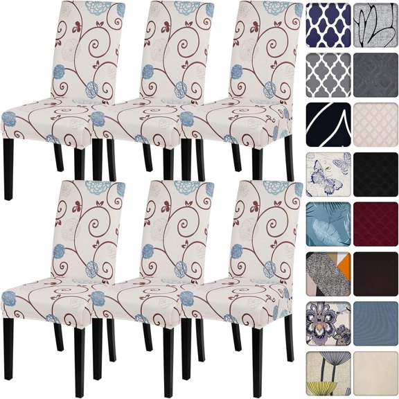 Dining Room Chair Covers Set of 6, Stretch Printed Parsons Chair Slipcovers Super Fit Spandex Removable Washable Kitchen Chair Protector Cover for Dining Room, Hotel, Ceremony (Ball Flower)