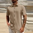 thumbnail image 2 of ZCFZJW Men's Summer Shirt Textured Short Sleeve Button Down Shirt Wrinkle Free Beach Vacation Tees Shirts Lightweight Collared T-Shirt Tops Khaki L, 2 of 9