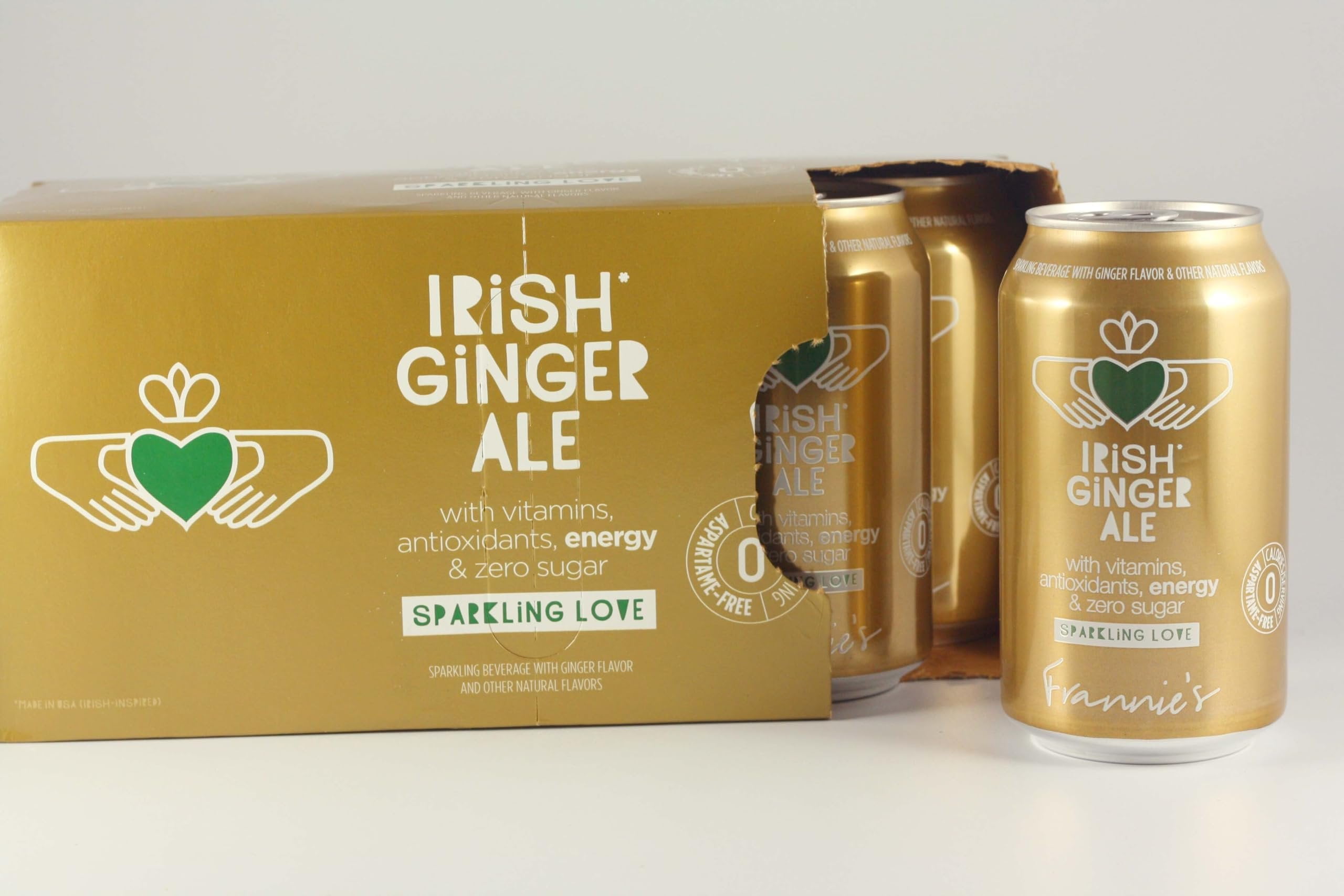KauffmanTreats Frannie Sparkling Beverage- Zero Calories & Sugar, Aspertame Free: 24-Ct Case 12 Oz. Cans Irish Ginger Ale