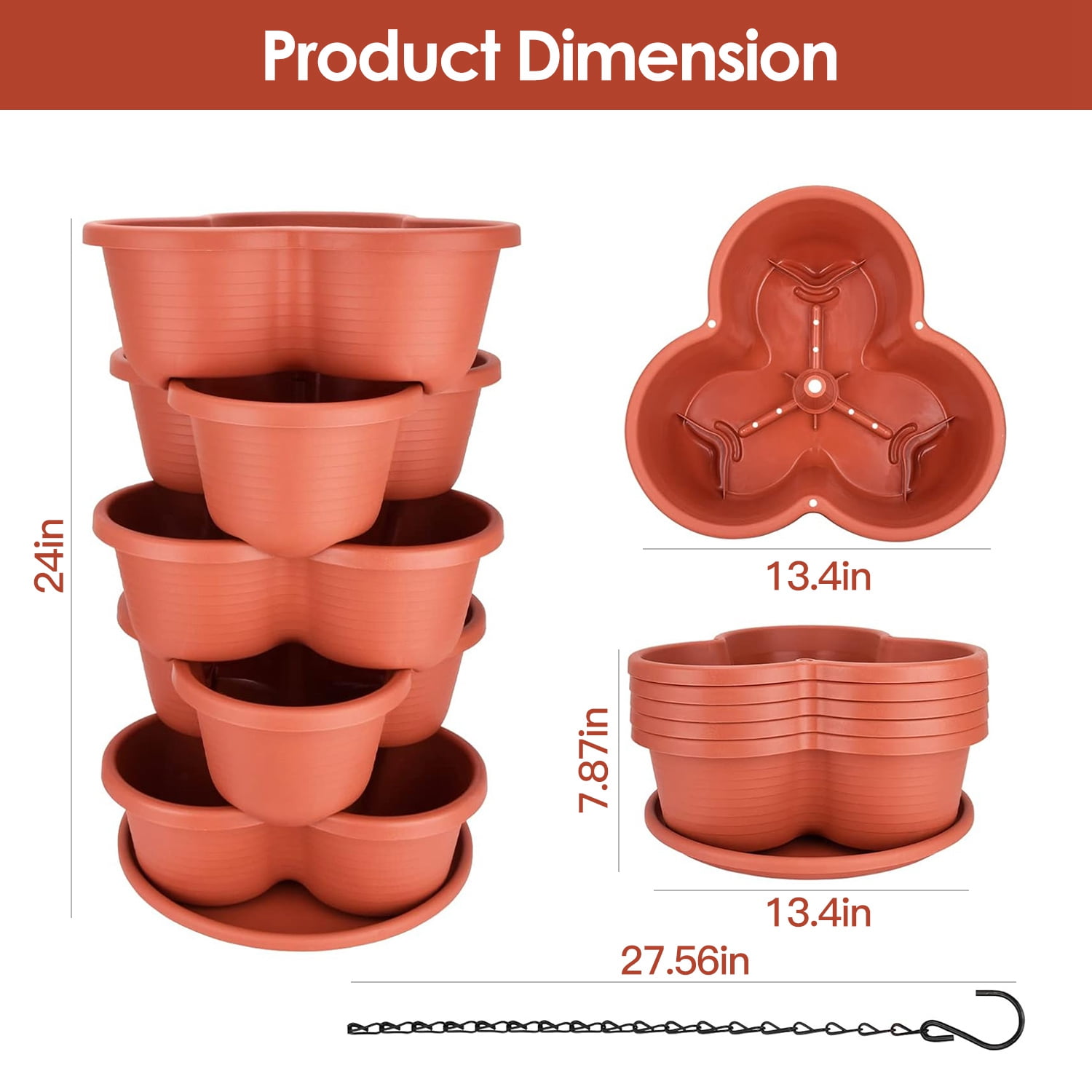 Moclever 5 Tier Vertical Stackable Planter, Garden Tower Gardening Pots for Flowers Vegetables, Red
