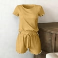 thumbnail image 7 of Blmnix Sleepwear Sets Pajamas for Women Cute Pajamas Modal Pajamas Pajama Shorts Crew Neck Yellow Short Sleeve Cropped Pajama Pants Women,Free Size, 7 of 7